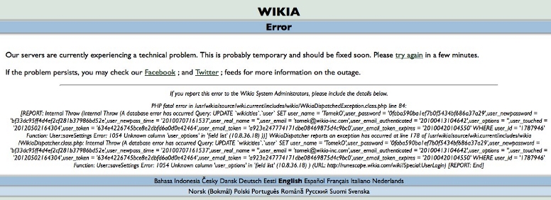 MediaWiki Wikia Error